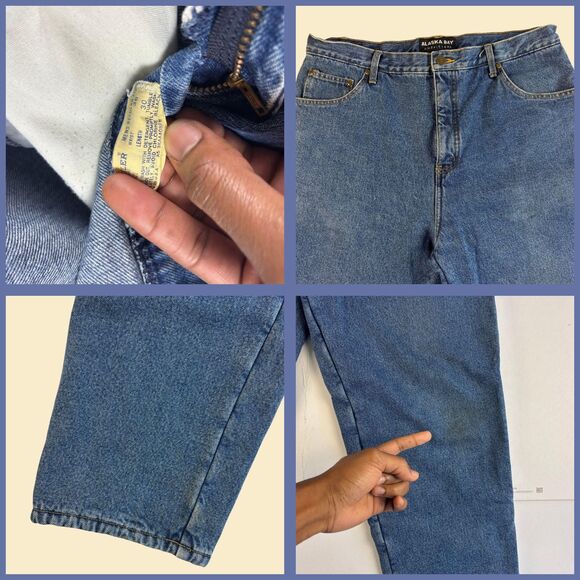 Vintage 90s fleece lined jeans, size 38 mens medium wash blue winter denim pants - Picture 2 of 8